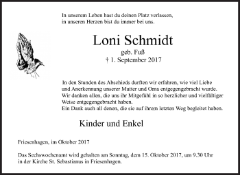 Traueranzeige von Loni Schmidt von Siegener Zeitung