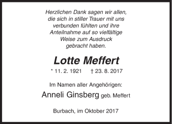 Traueranzeige von Lotte Meffert von Siegener Zeitung