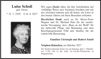 Traueranzeige von Luise Scholl von Siegener Zeitung