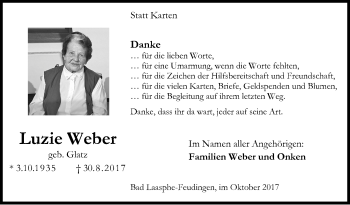 Traueranzeige von Luzie Weber von Siegener Zeitung
