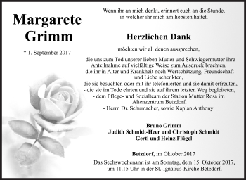 Traueranzeige von Margarete Grimm von Siegener Zeitung