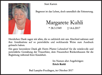 Traueranzeige von Margarete Kuhli von Siegener Zeitung