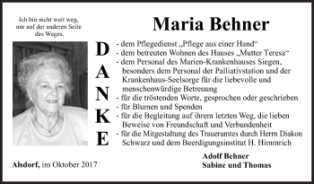 Traueranzeige von Maria Behner von Siegener Zeitung