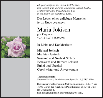 Traueranzeige von Maria Jokisch von Siegener Zeitung