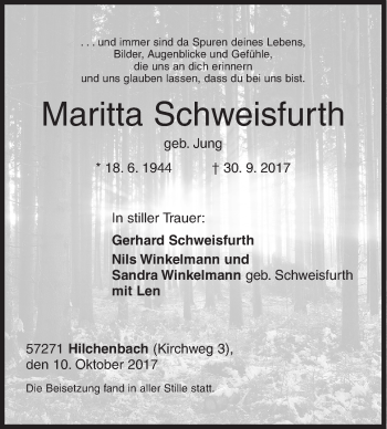 Traueranzeige von Maritta Schweisfurth von Siegener Zeitung