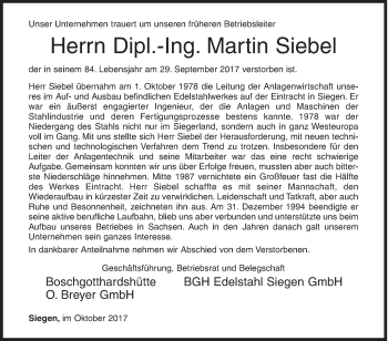 Traueranzeige von Martin Siebel von Siegener Zeitung