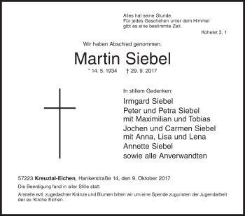 Traueranzeige von Martin Siebel von Siegener Zeitung