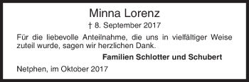 Traueranzeige von Minna Lorenz von Siegener Zeitung