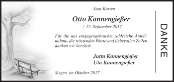Traueranzeige von Otto Kannengießer von Siegener Zeitung