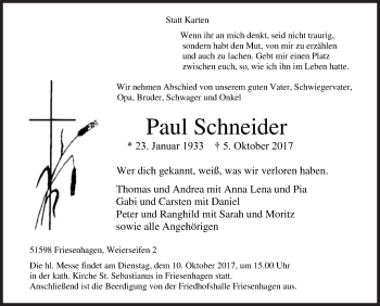 Traueranzeige von Paul Schneider von Siegener Zeitung