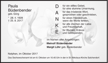 Traueranzeige von Paula Büdenbender von Siegener Zeitung