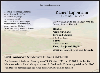 Traueranzeige von Rainer Lippmann von Siegener Zeitung