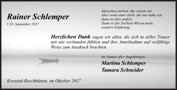Traueranzeige von Rainer Schlemper von Siegener Zeitung
