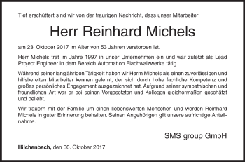 Traueranzeige von Reinhard Michels von Siegener Zeitung