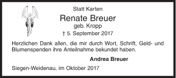 Traueranzeige von Renate Breuer von Siegener Zeitung