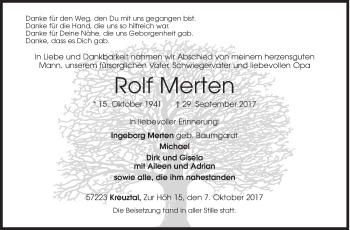 Traueranzeige von Rolf Merten von Siegener Zeitung