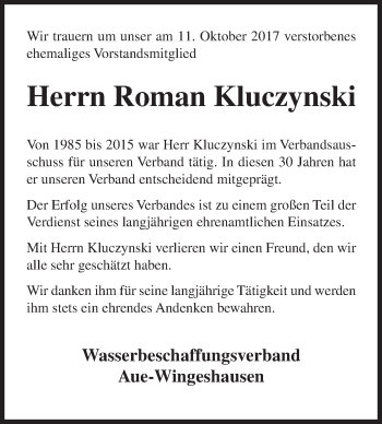 Traueranzeige von Roman Kluczynski von Siegener Zeitung