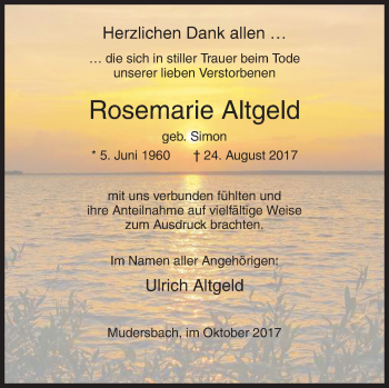 Traueranzeige von Rosemarie Altgeld von Siegener Zeitung