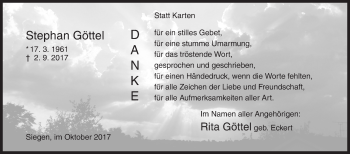 Traueranzeige von Stephan Göttel von Siegener Zeitung