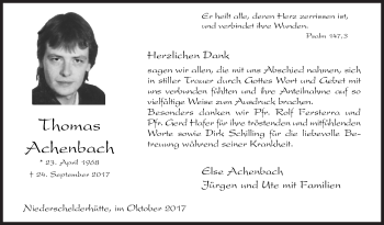 Traueranzeige von Thomas Achenbach von Siegener Zeitung