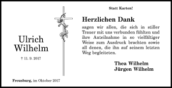 Traueranzeige von Ulrich Wilhelm von Siegener Zeitung