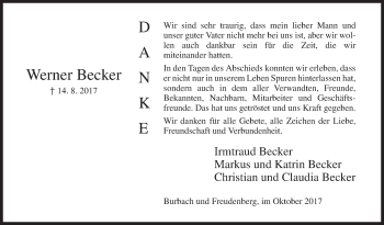 Traueranzeige von Werner Becker von Siegener Zeitung