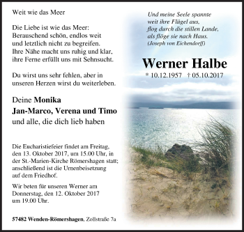 Traueranzeige von Werner Halbe von Siegener Zeitung