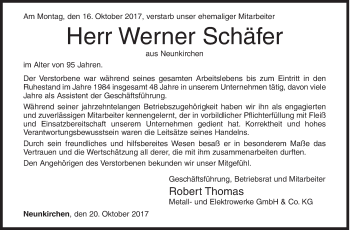 Traueranzeige von Werner Schäfer von Siegener Zeitung