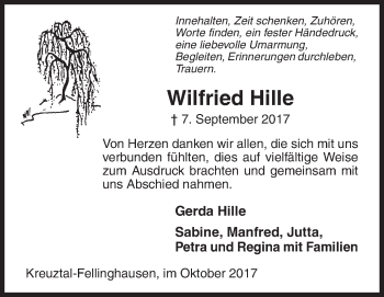 Traueranzeige von Wilfried Hille von Siegener Zeitung