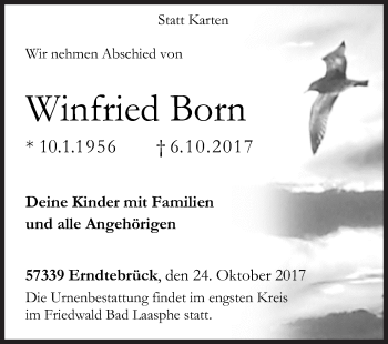 Traueranzeige von Winfried Born von Siegener Zeitung