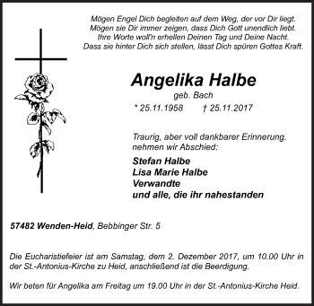 Traueranzeige von Angelika Halbe von Siegener Zeitung