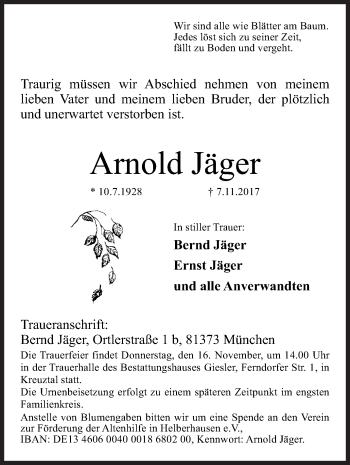Traueranzeige von Arnold Jäger von Siegener Zeitung