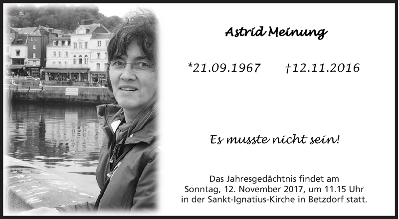  Traueranzeige für Astrid Meinung vom 11.11.2017 aus Siegener Zeitung