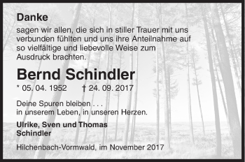 Traueranzeige von Bernd Schindler von Siegener Zeitung