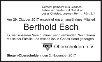 Traueranzeige von Berthold Esch von Siegener Zeitung
