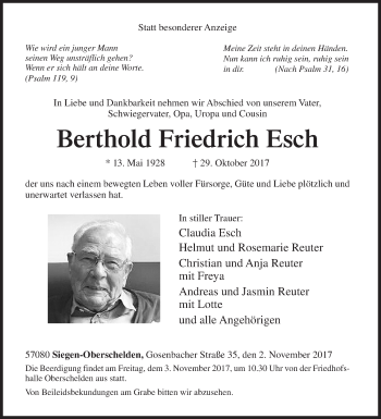 Traueranzeige von Berthold Friedrich Esch von Siegener Zeitung