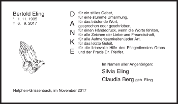 Traueranzeige von Bertold Eling von Siegener Zeitung