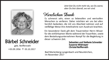 Traueranzeige von Bärbel Schneider von Siegener Zeitung