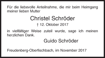 Traueranzeige von Christel Schröder von Siegener Zeitung