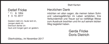 Traueranzeige von Detlef Fricke von Siegener Zeitung