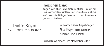 Traueranzeige von Dieter Keym von Siegener Zeitung