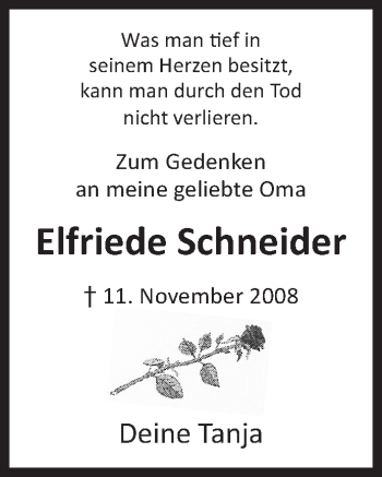 Traueranzeige von Elfriede Schneider von Siegener Zeitung