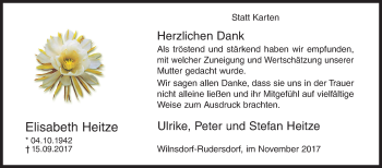 Traueranzeige von Elisabeth Heitze von Siegener Zeitung