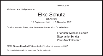Traueranzeige von Elke Schütz von Siegener Zeitung