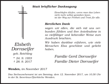 Traueranzeige von Elsbeth Dornseifer von Siegener Zeitung