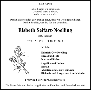 Traueranzeige von Elsbeth Seifart-Noelling von Siegener Zeitung
