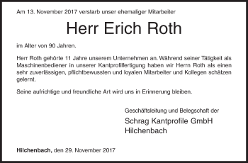 Traueranzeige von Erich Roth von Siegener Zeitung