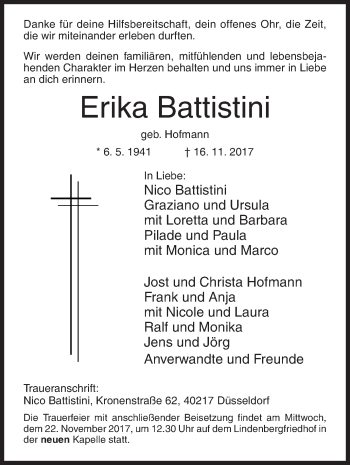 Traueranzeige von Erika Battistini von Siegener Zeitung