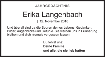 Traueranzeige von Erika Langenbach von Siegener Zeitung