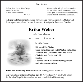 Traueranzeige von Erika Weber von Siegener Zeitung